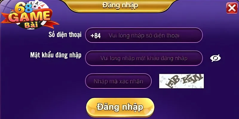 Quy trình đăng nhập 68 game bài